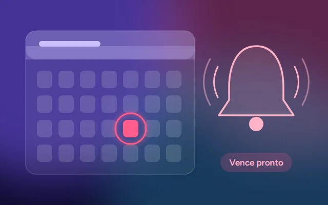 Un calendario con una fecha marcada y una campana que avisa que un plazo vence pronto.