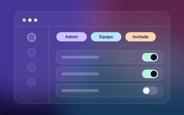 Una aplicación con roles de usuario y permisos que se activan o desactivan.